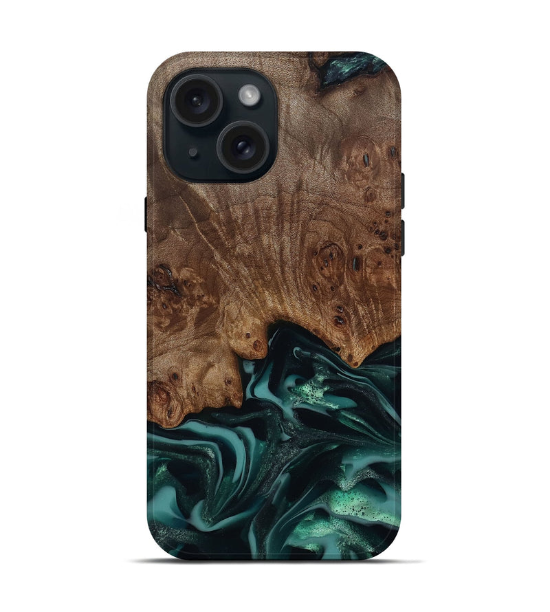 iPhone 15 Wood Live Edge Phone Case - Abigail (Green, 811799)