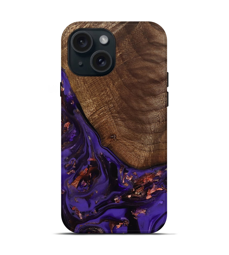 iPhone 15 Wood Live Edge Phone Case - Avah (Purple, 811803)