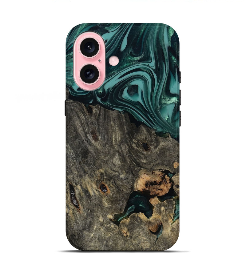 iPhone 16 Wood Live Edge Phone Case - Kisha (Green, 811810)