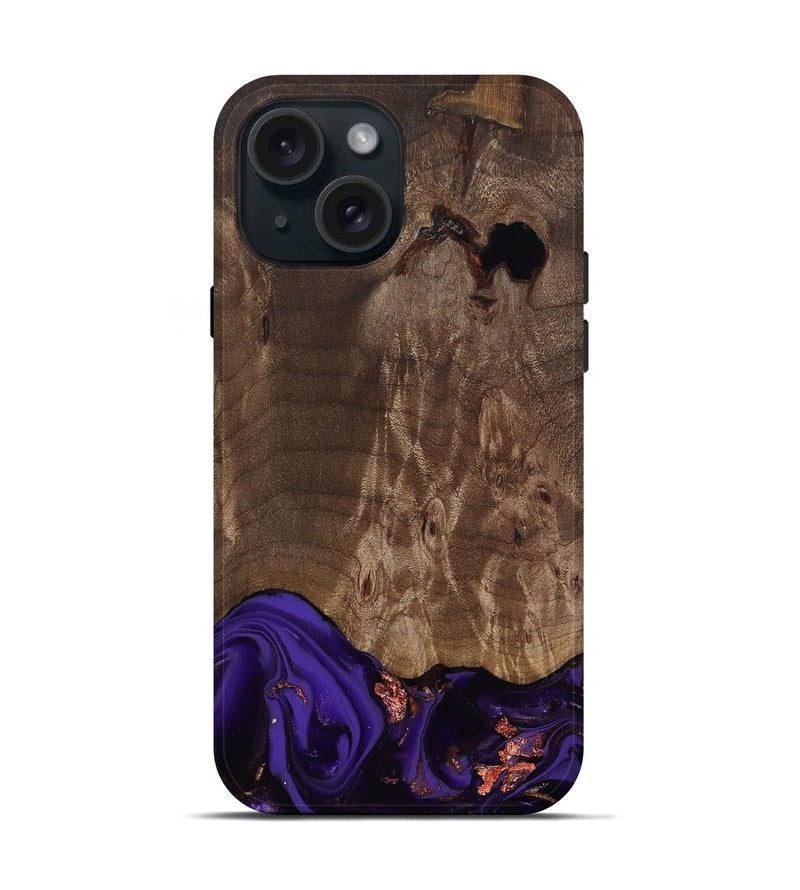 iPhone 15 Wood Live Edge Phone Case - Nan (Purple, 811819)
