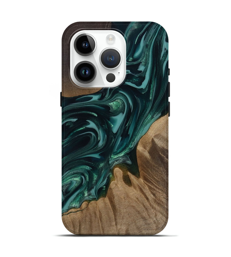 iPhone 15 Pro Wood Live Edge Phone Case - Raina (Green, 811822)