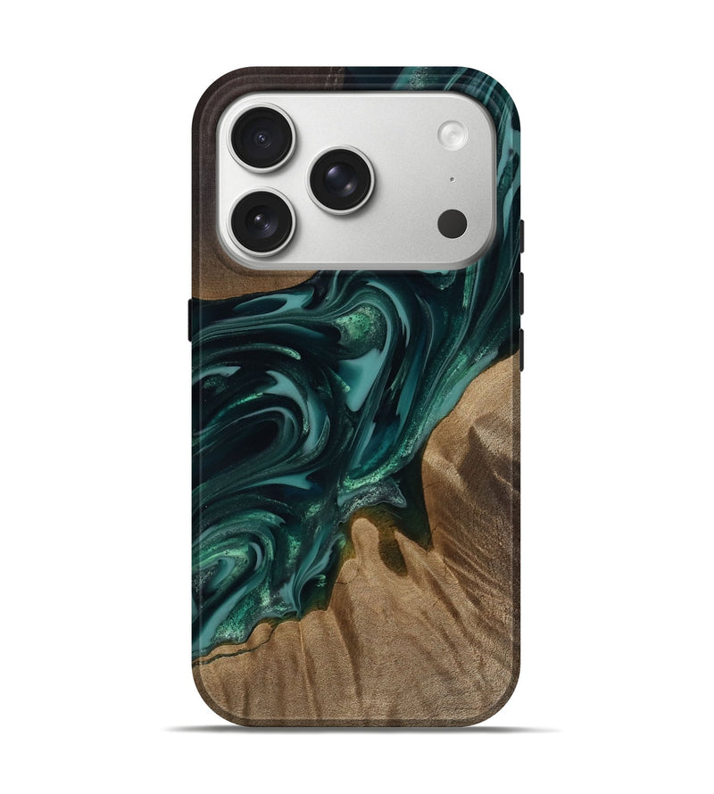 iPhone 17 Pro Wood Live Edge Phone Case - Raina (Green, 811822)