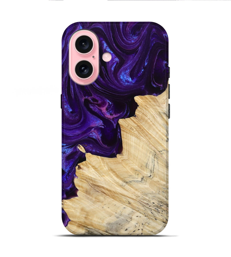 iPhone 16 Wood Live Edge Phone Case - Merle (Purple, 811834)