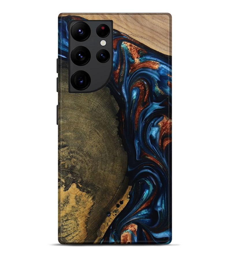 Galaxy S22 Ultra Wood Live Edge Phone Case - Madisyn (Teal & Gold, 811845)