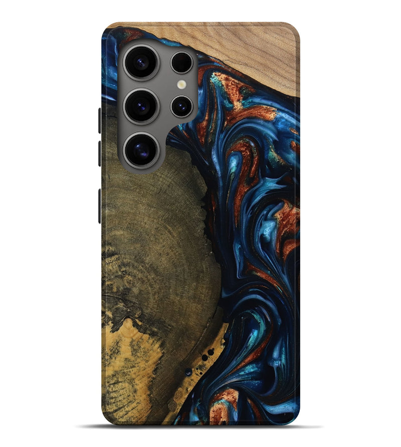 Galaxy S25 Ultra Wood Live Edge Phone Case - Madisyn (Teal & Gold, 811845)
