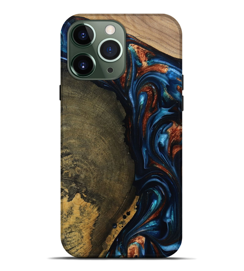 iPhone 13 Pro Max Wood Live Edge Phone Case - Madisyn (Teal & Gold, 811845)