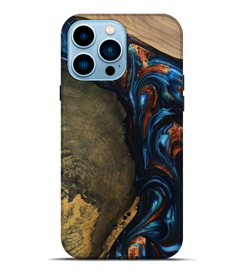 iPhone 14 Pro Max Wood Live Edge Phone Case - Madisyn (Teal & Gold, 811845)