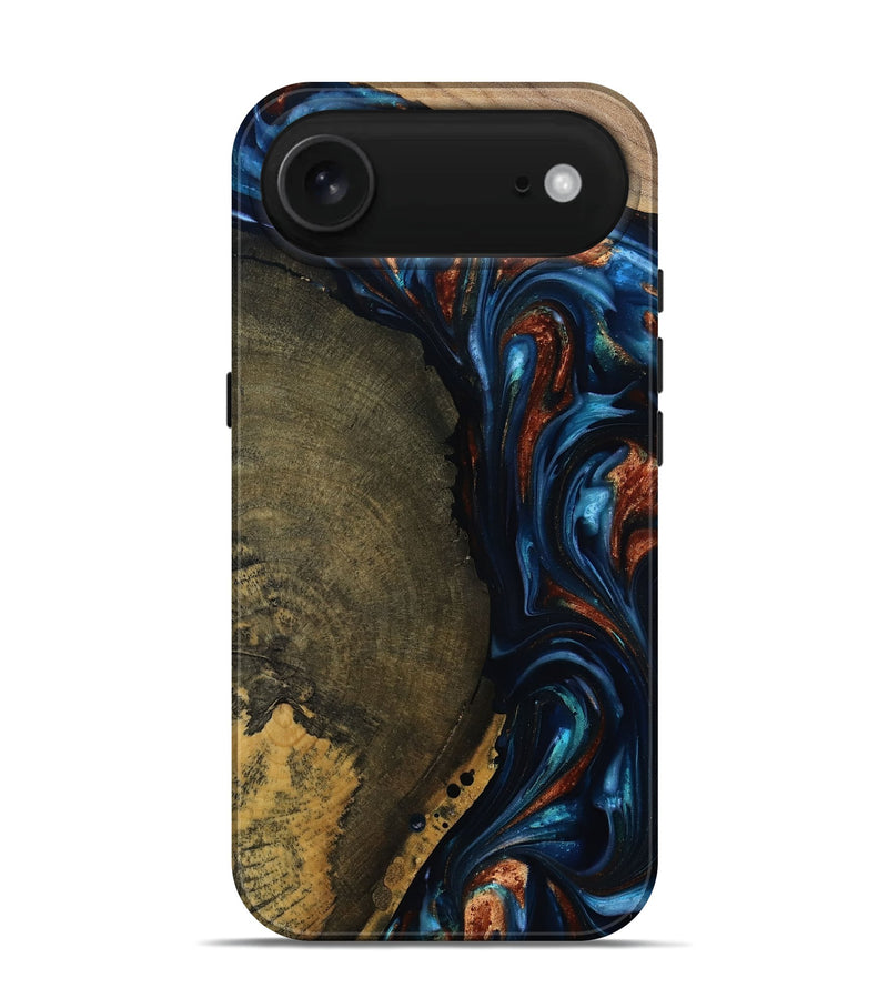iPhone 17 Air Wood Live Edge Phone Case - Madisyn (Teal & Gold, 811845)