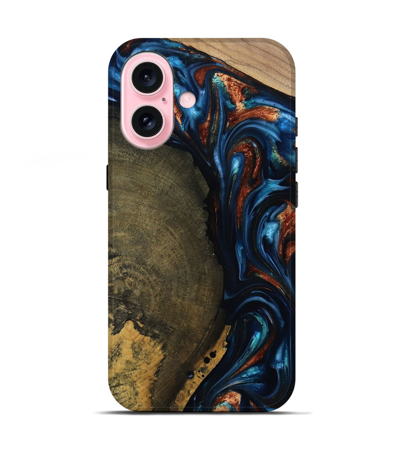 iPhone 17 Wood Live Edge Phone Case - Madisyn (Teal & Gold, 811845)
