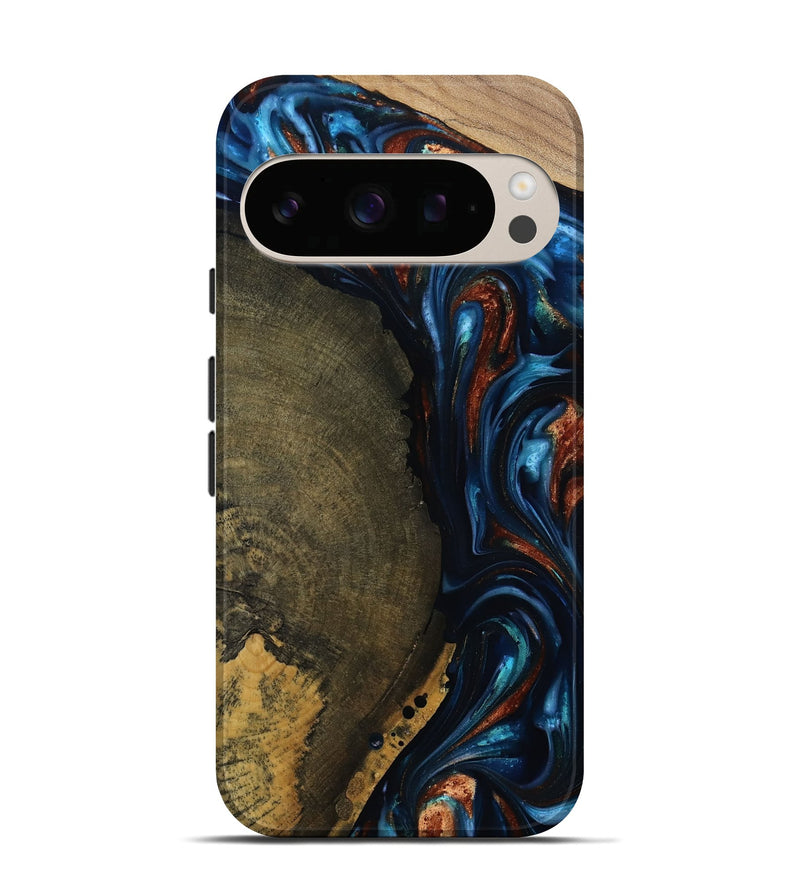 Pixel 10 Pro Wood Live Edge Phone Case - Madisyn (Teal & Gold, 811845)