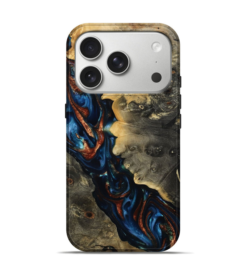 iPhone 17 Pro Wood Live Edge Phone Case - Luke (Teal & Gold, 811851)