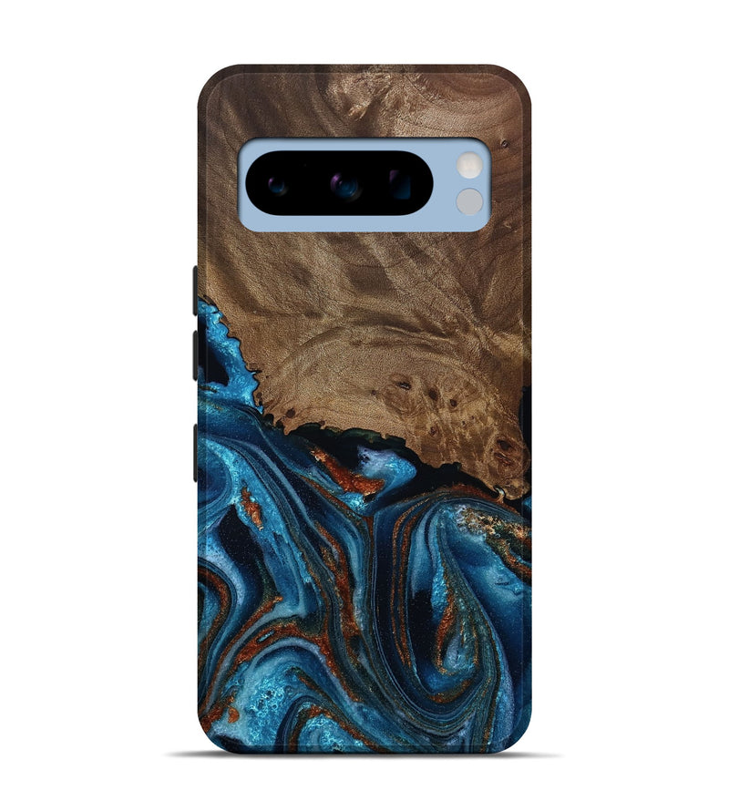 Pixel 8 Pro Wood Live Edge Phone Case - India (Teal & Gold, 811871)