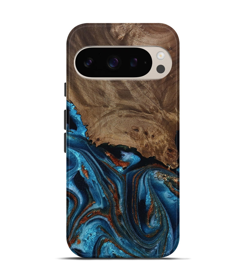 Pixel 9 Wood Live Edge Phone Case - India (Teal & Gold, 811871)