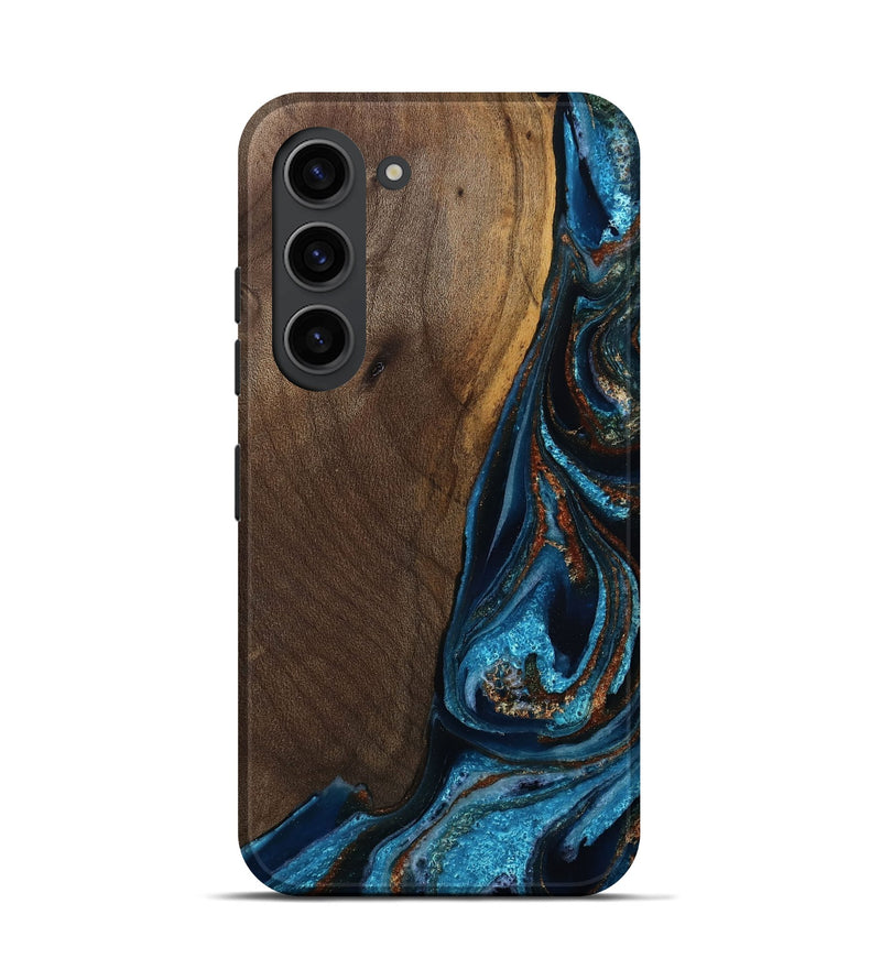 Galaxy S23 Wood Live Edge Phone Case - Delano (Teal & Gold, 811872)