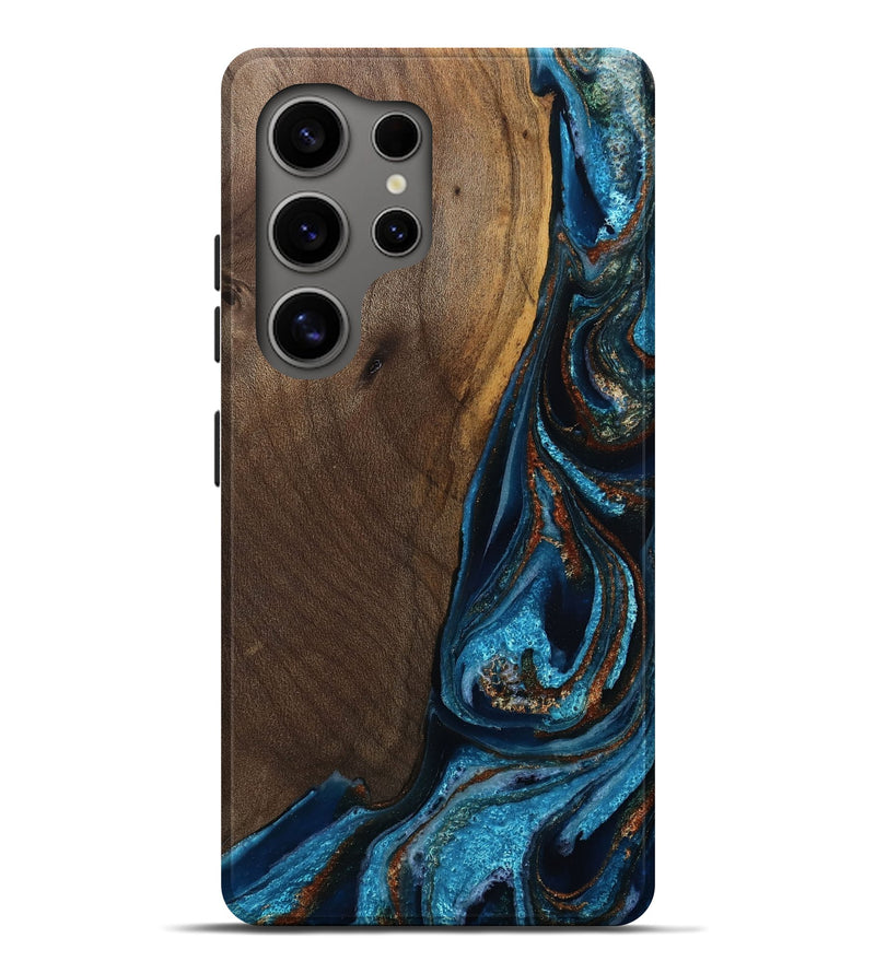 Galaxy S25 Ultra Wood Live Edge Phone Case - Delano (Teal & Gold, 811872)