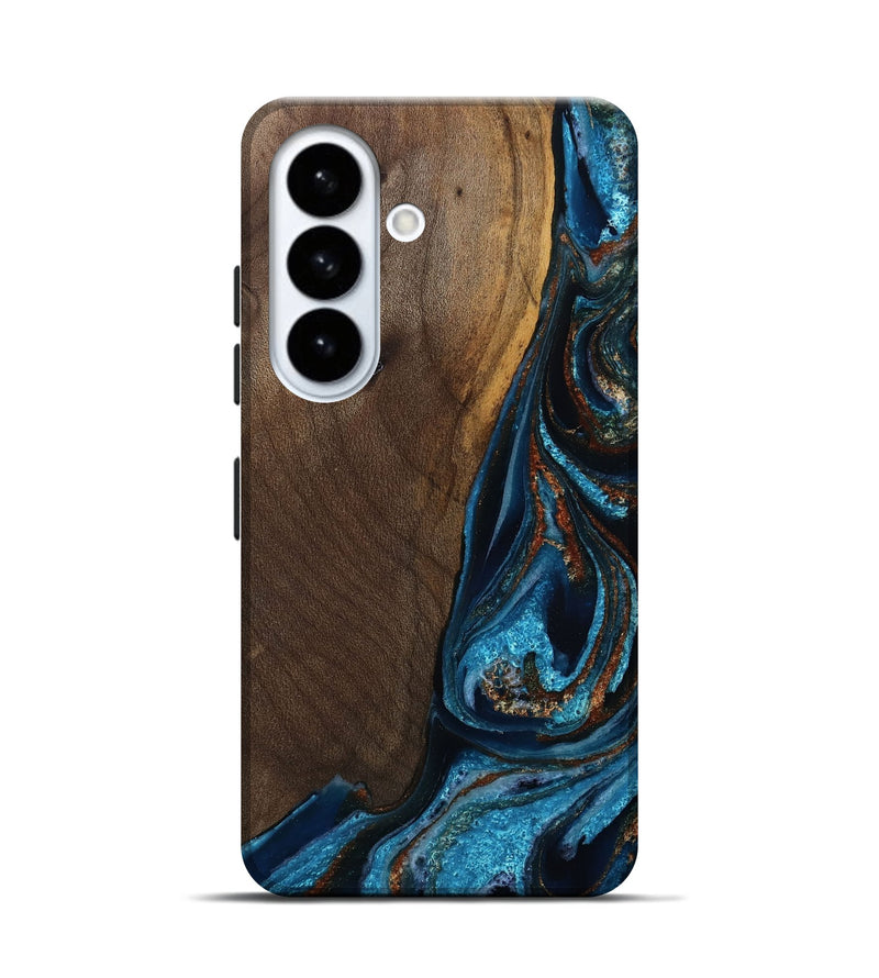 Galaxy S26 Wood Live Edge Phone Case - Delano (Teal & Gold, 811872)