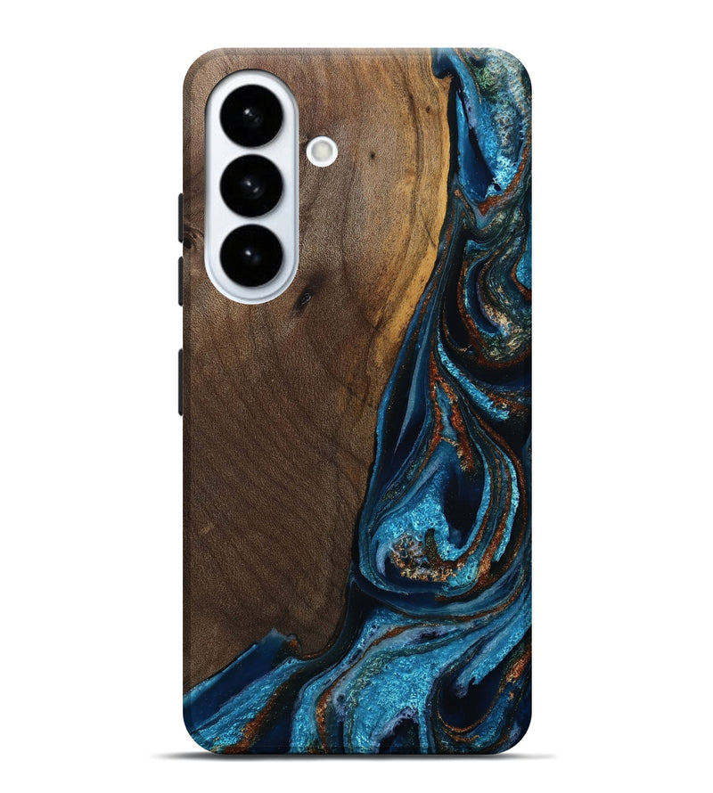 Galaxy S26 Plus Wood Live Edge Phone Case - Delano (Teal & Gold, 811872)