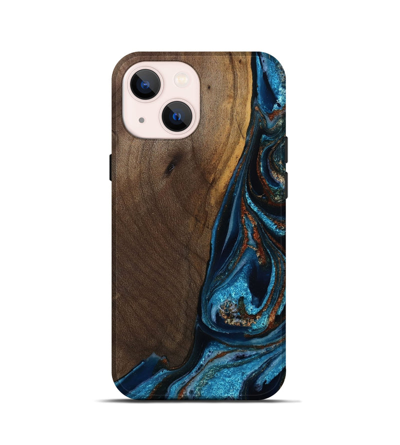 iPhone 13 mini Wood Live Edge Phone Case - Delano (Teal & Gold, 811872)