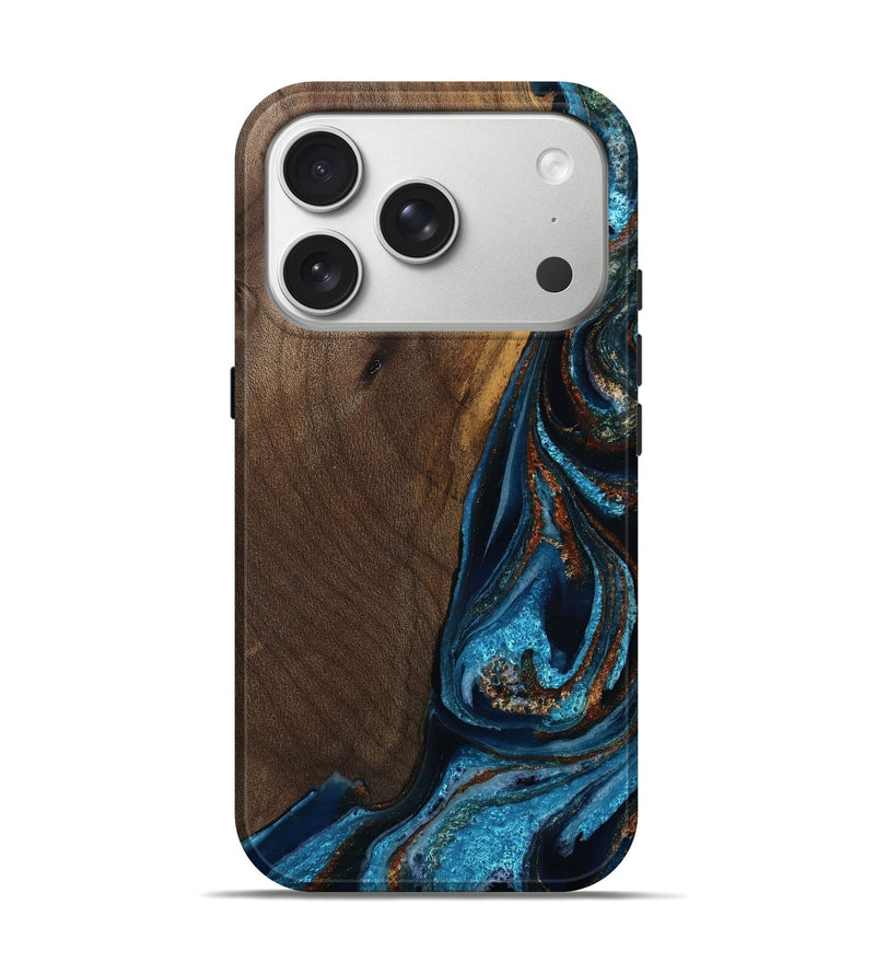 iPhone 17 Pro Wood Live Edge Phone Case - Delano (Teal & Gold, 811872)