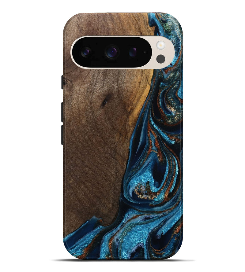 Pixel 10 Pro XL Wood Live Edge Phone Case - Delano (Teal & Gold, 811872)