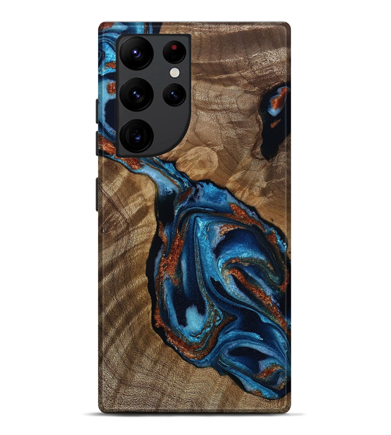 Galaxy S22 Ultra Wood Live Edge Phone Case - Fran (Teal & Gold, 811873)