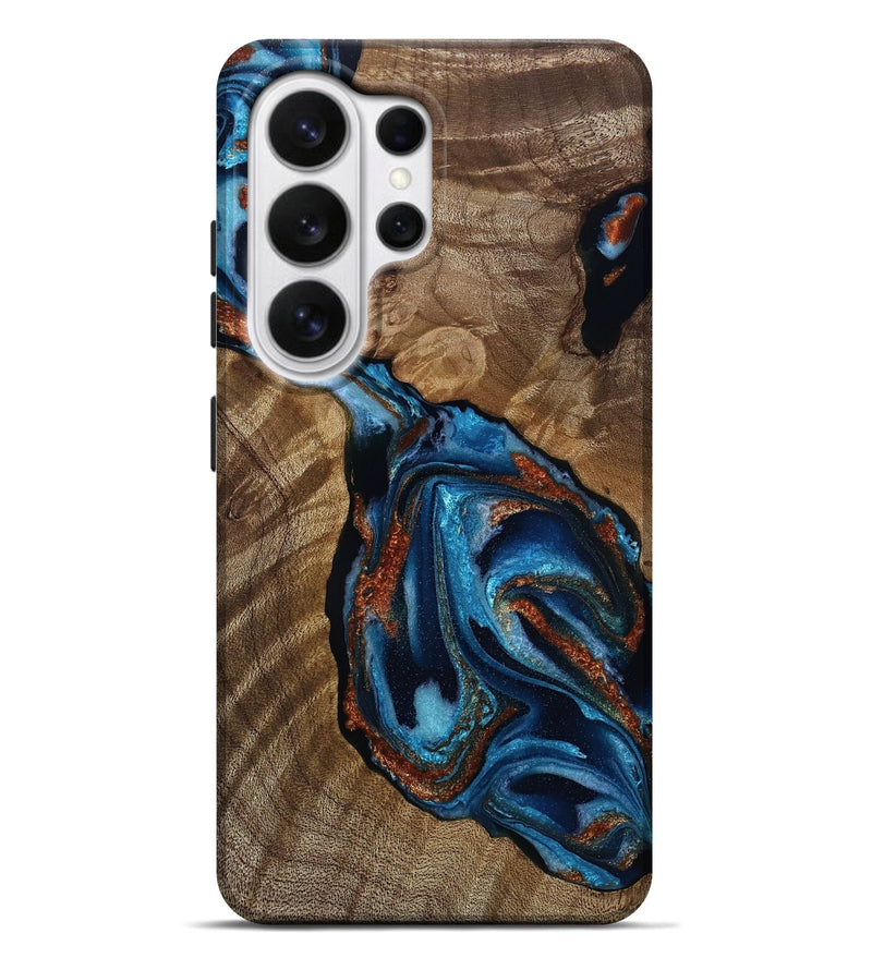 Galaxy S26 Ultra Wood Live Edge Phone Case - Fran (Teal & Gold, 811873)