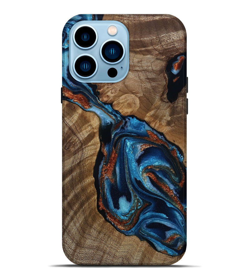 iPhone 14 Pro Max Wood Live Edge Phone Case - Fran (Teal & Gold, 811873)