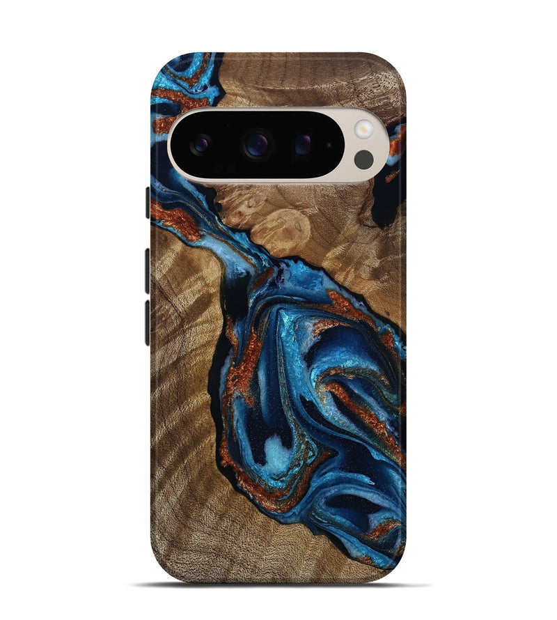 Pixel 10 Wood Live Edge Phone Case - Fran (Teal & Gold, 811873)