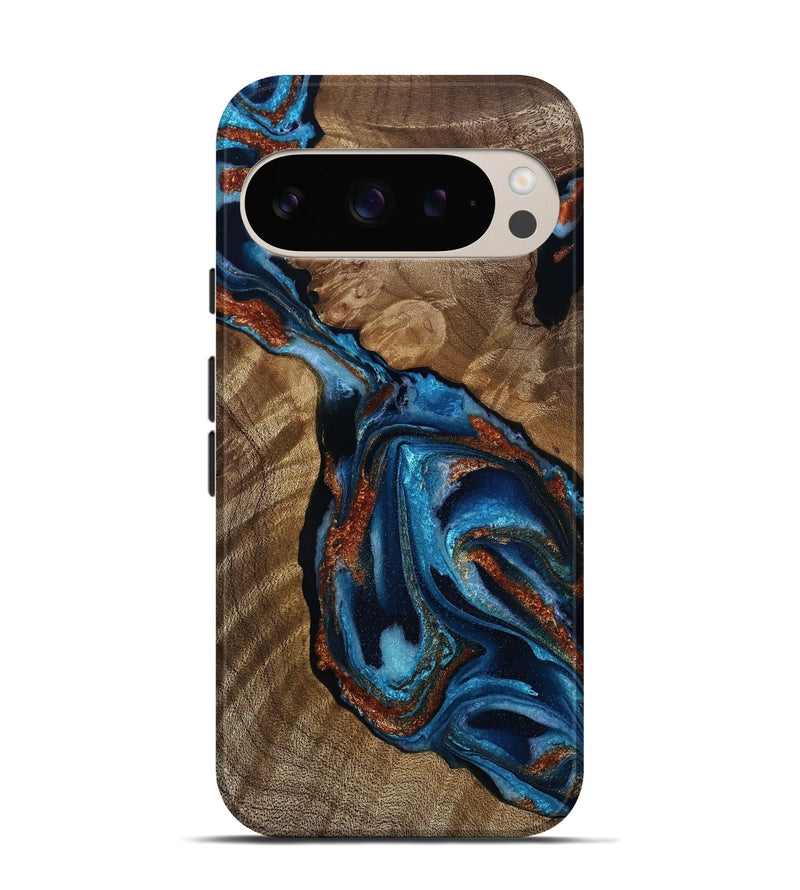 Pixel 9 Pro Wood Live Edge Phone Case - Fran (Teal & Gold, 811873)