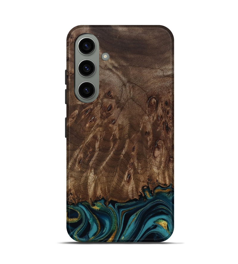 Galaxy S24 Wood Live Edge Phone Case - Errol (Teal & Gold, 811878)
