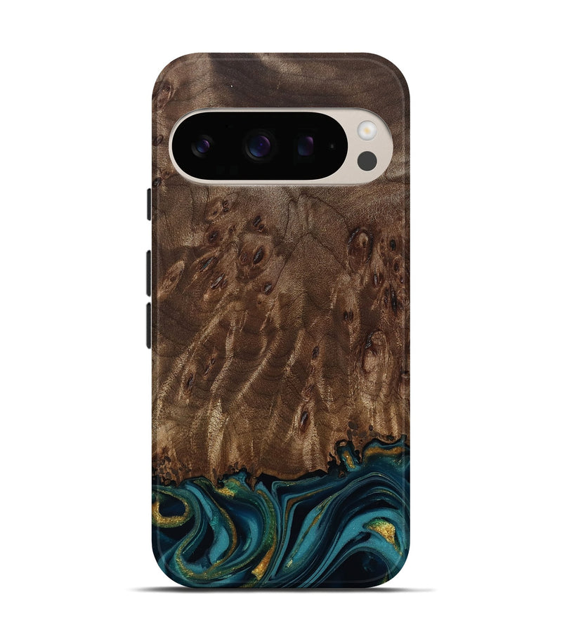 Pixel 10 Wood Live Edge Phone Case - Errol (Teal & Gold, 811878)