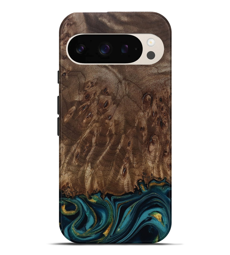 Pixel 10 Pro XL Wood Live Edge Phone Case - Errol (Teal & Gold, 811878)