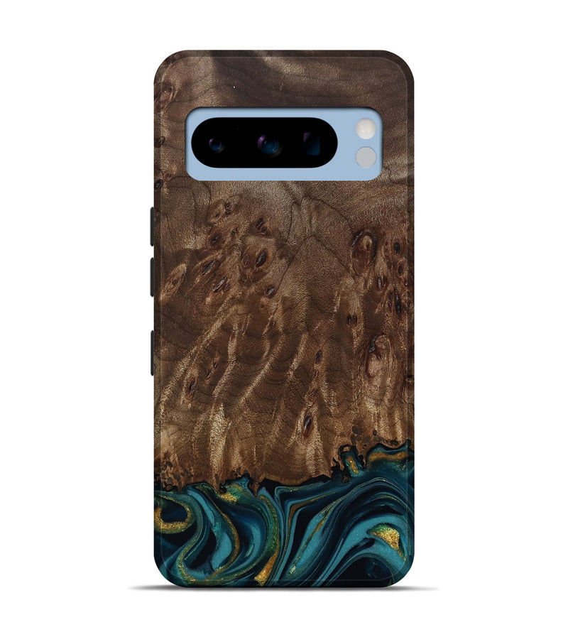 Pixel 8 Pro Wood Live Edge Phone Case - Errol (Teal & Gold, 811878)