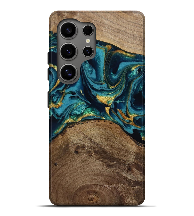 Galaxy S25 Ultra Wood Live Edge Phone Case - Isom (Teal & Gold, 811880)