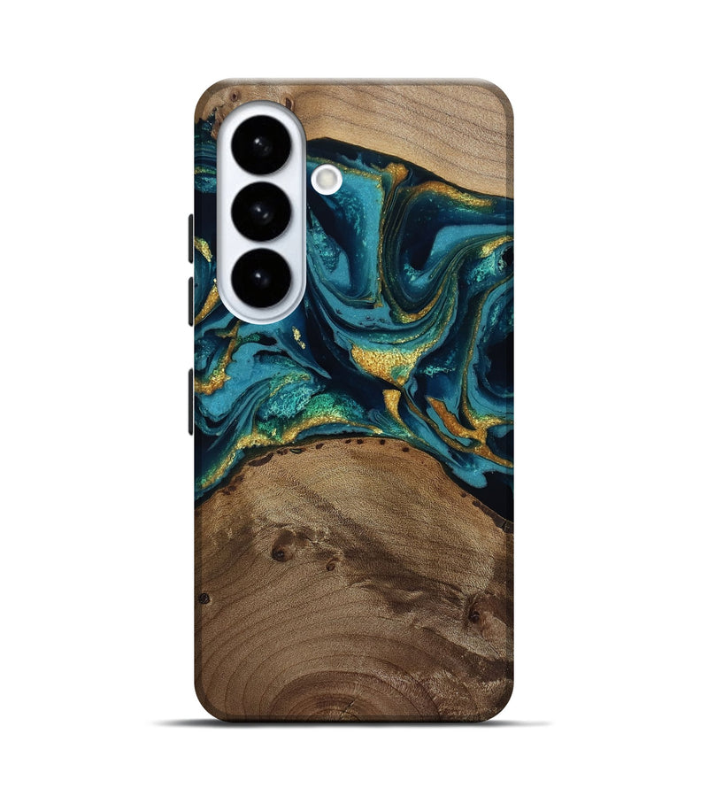 Galaxy S26 Wood Live Edge Phone Case - Isom (Teal & Gold, 811880)