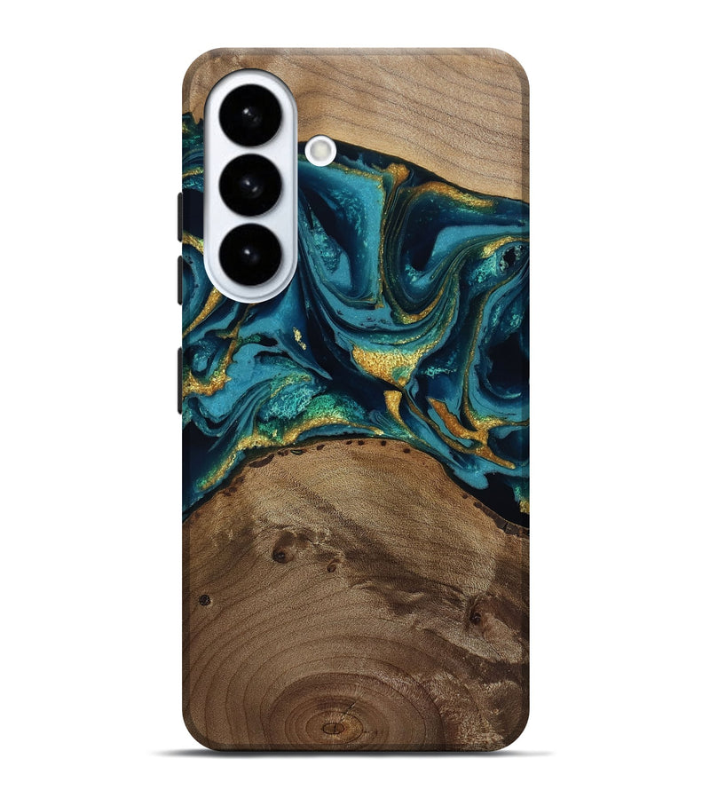 Galaxy S26 Plus Wood Live Edge Phone Case - Isom (Teal & Gold, 811880)