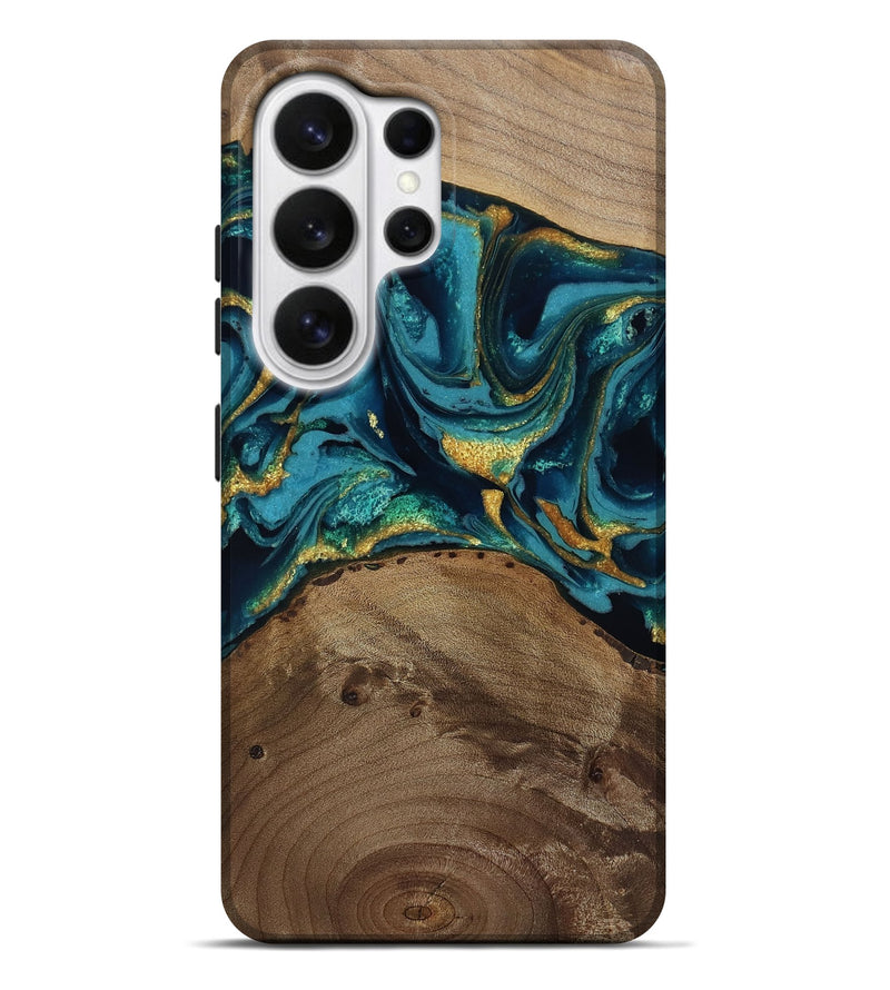 Galaxy S26 Ultra Wood Live Edge Phone Case - Isom (Teal & Gold, 811880)