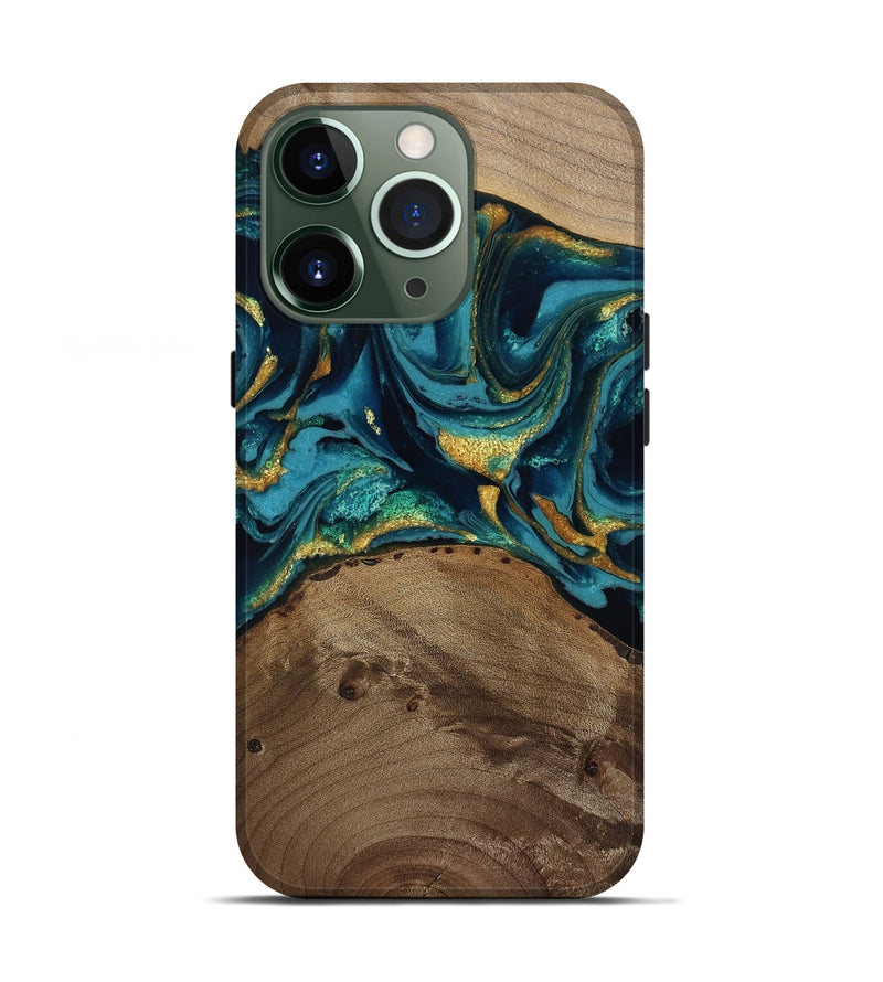 iPhone 13 Pro Wood Live Edge Phone Case - Isom (Teal & Gold, 811880)