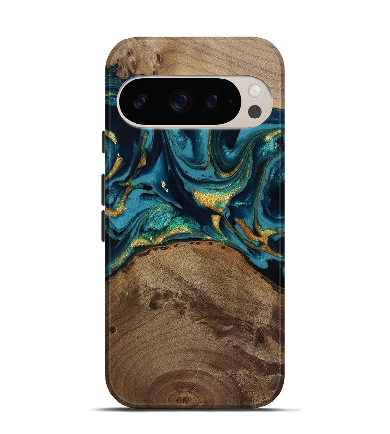 Pixel 10 Wood Live Edge Phone Case - Isom (Teal & Gold, 811880)