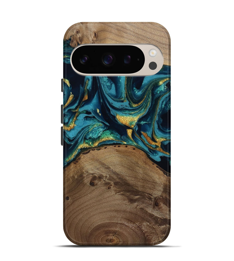 Pixel 9 Wood Live Edge Phone Case - Isom (Teal & Gold, 811880)