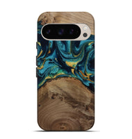 Pixel 9 Pro Wood Live Edge Phone Case - Isom (Teal & Gold, 811880)