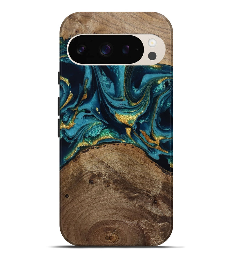 Pixel 9 Pro XL Wood Live Edge Phone Case - Isom (Teal & Gold, 811880)