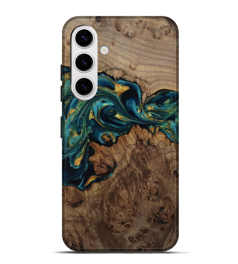 Galaxy S25 Plus Wood Live Edge Phone Case - Jaylin (Teal & Gold, 811882)