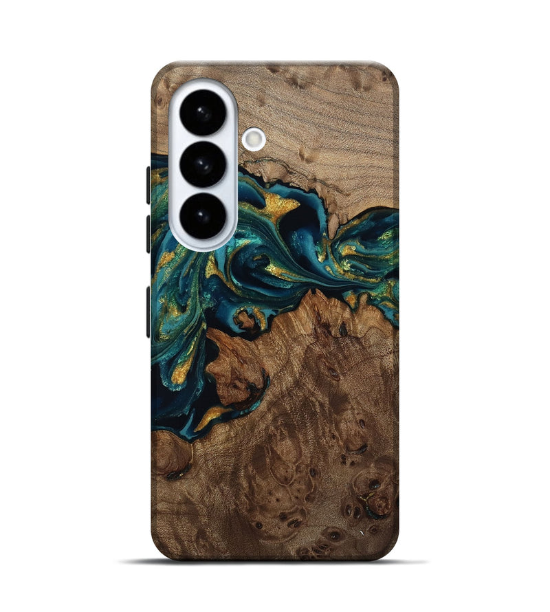 Galaxy S26 Wood Live Edge Phone Case - Jaylin (Teal & Gold, 811882)