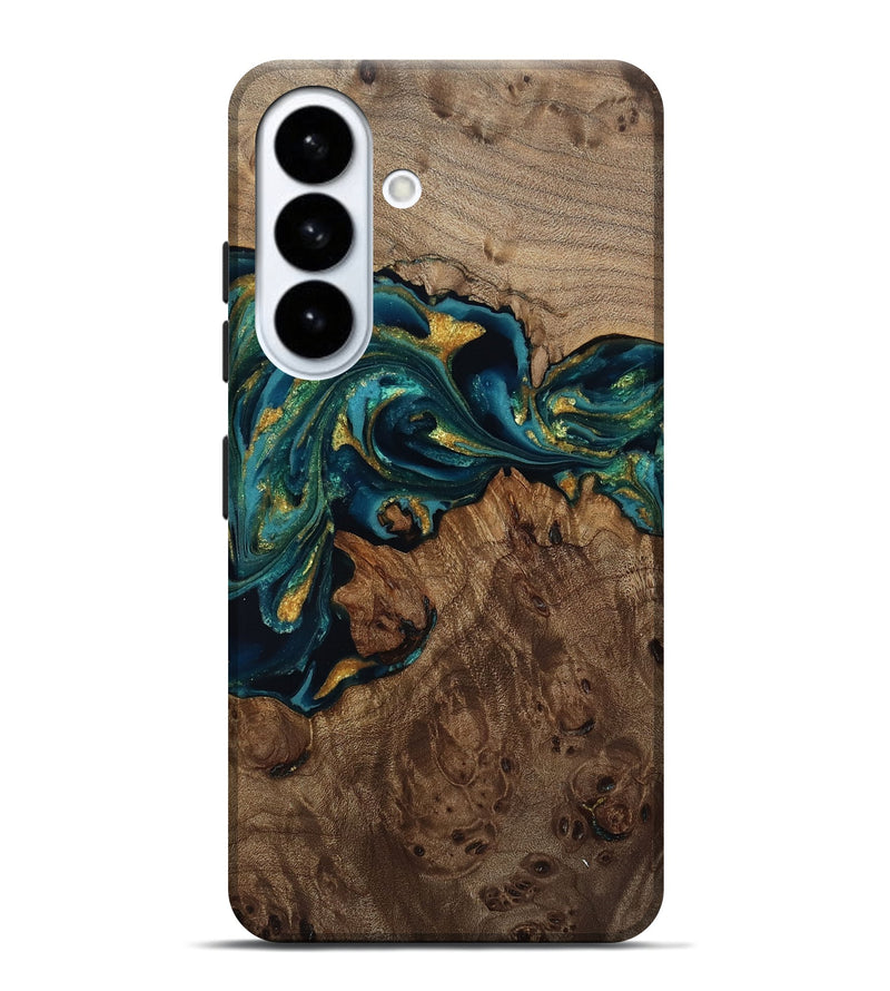 Galaxy S26 Plus Wood Live Edge Phone Case - Jaylin (Teal & Gold, 811882)