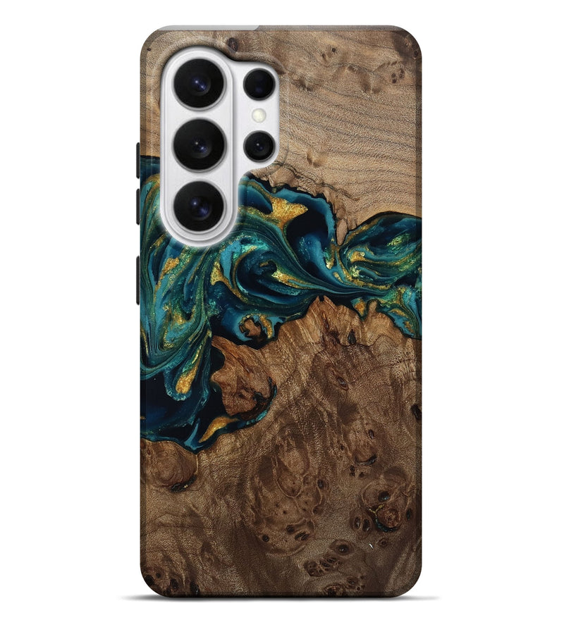 Galaxy S26 Ultra Wood Live Edge Phone Case - Jaylin (Teal & Gold, 811882)