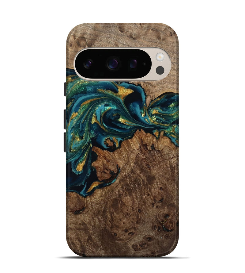 Pixel 10 Wood Live Edge Phone Case - Jaylin (Teal & Gold, 811882)