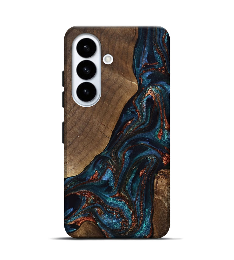 Galaxy S26 Wood Live Edge Phone Case - Salma (Teal & Gold, 811883)