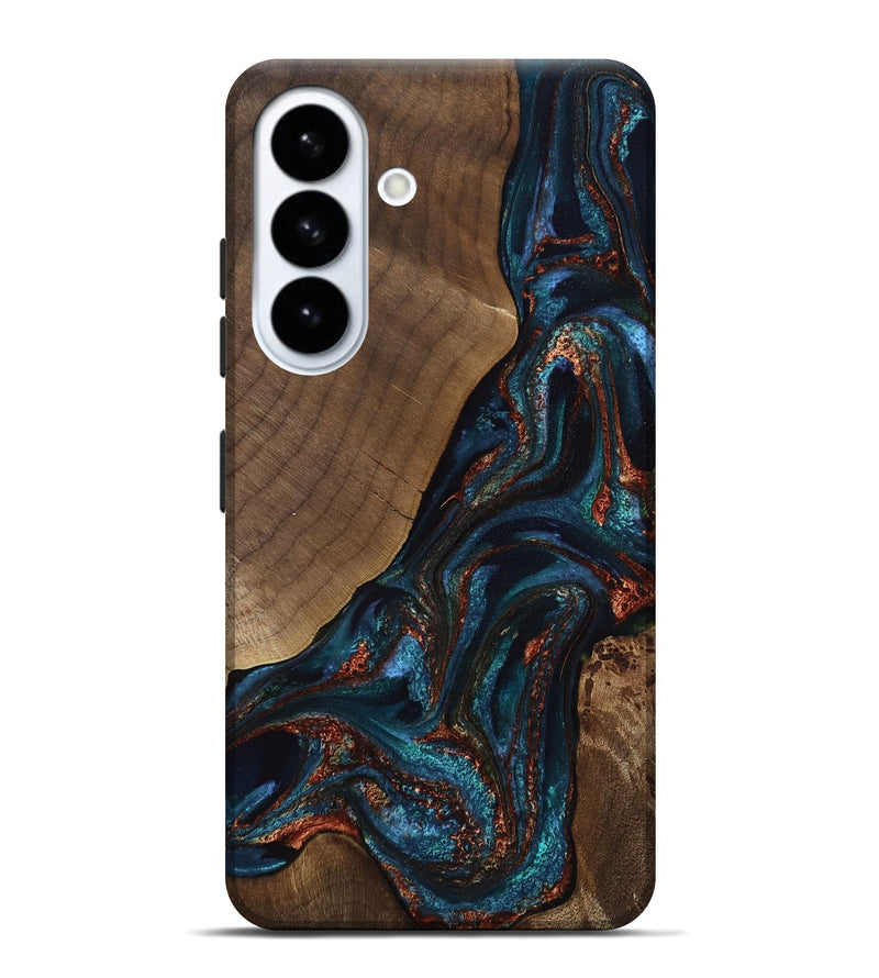 Galaxy S26 Plus Wood Live Edge Phone Case - Salma (Teal & Gold, 811883)