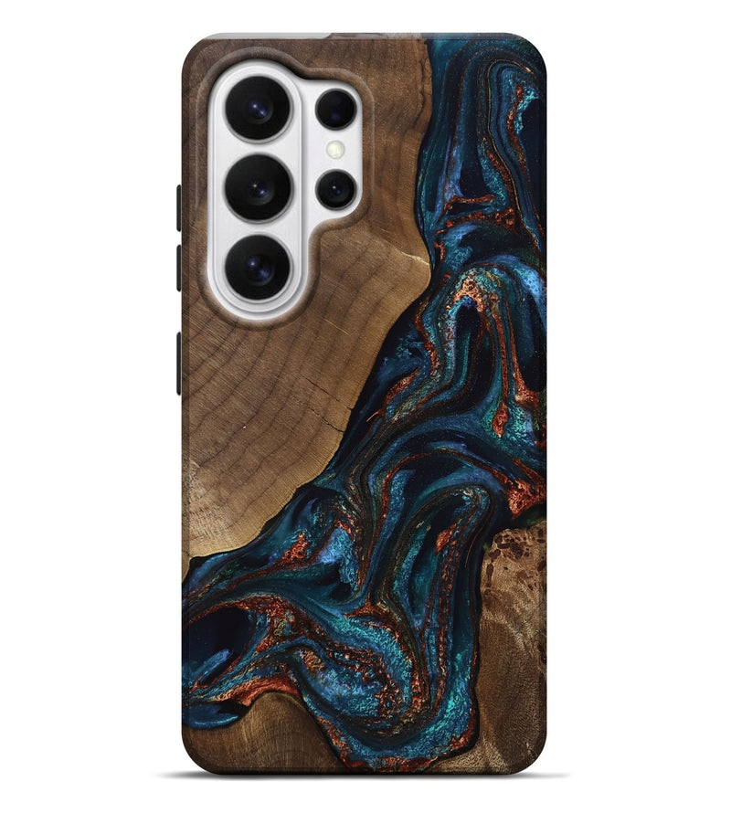 Galaxy S26 Ultra Wood Live Edge Phone Case - Salma (Teal & Gold, 811883)